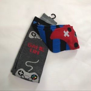 Gamer Game Controller Crew Socks 2 Pairs Gray Blue